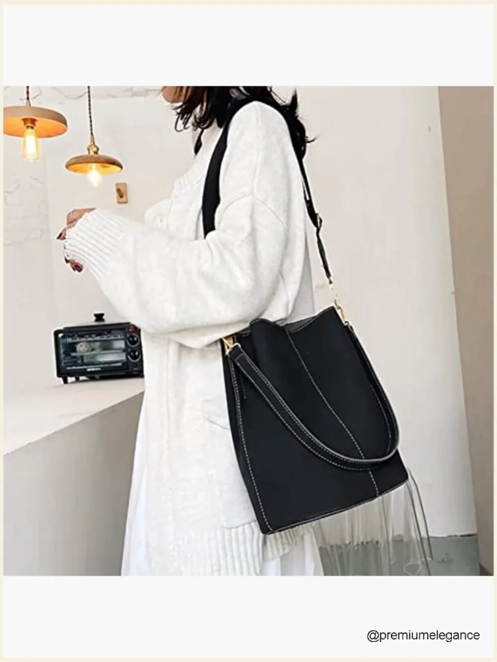 Oversized Leather Bucket Bag Tote Shoulder Crossbody Purse Large